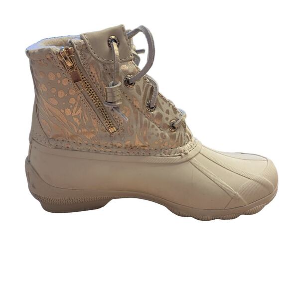 Sperry Saltwater Metallic Jacquard Ankle Duck Boots Waterproof Cream Size 6M - Picture 3 of 10